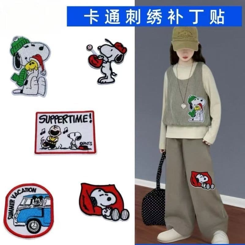 Crianças dos desenhos animados Snoopy pano adesivos saco de roupas reparação buraco remendo adesivos decalques pode ser