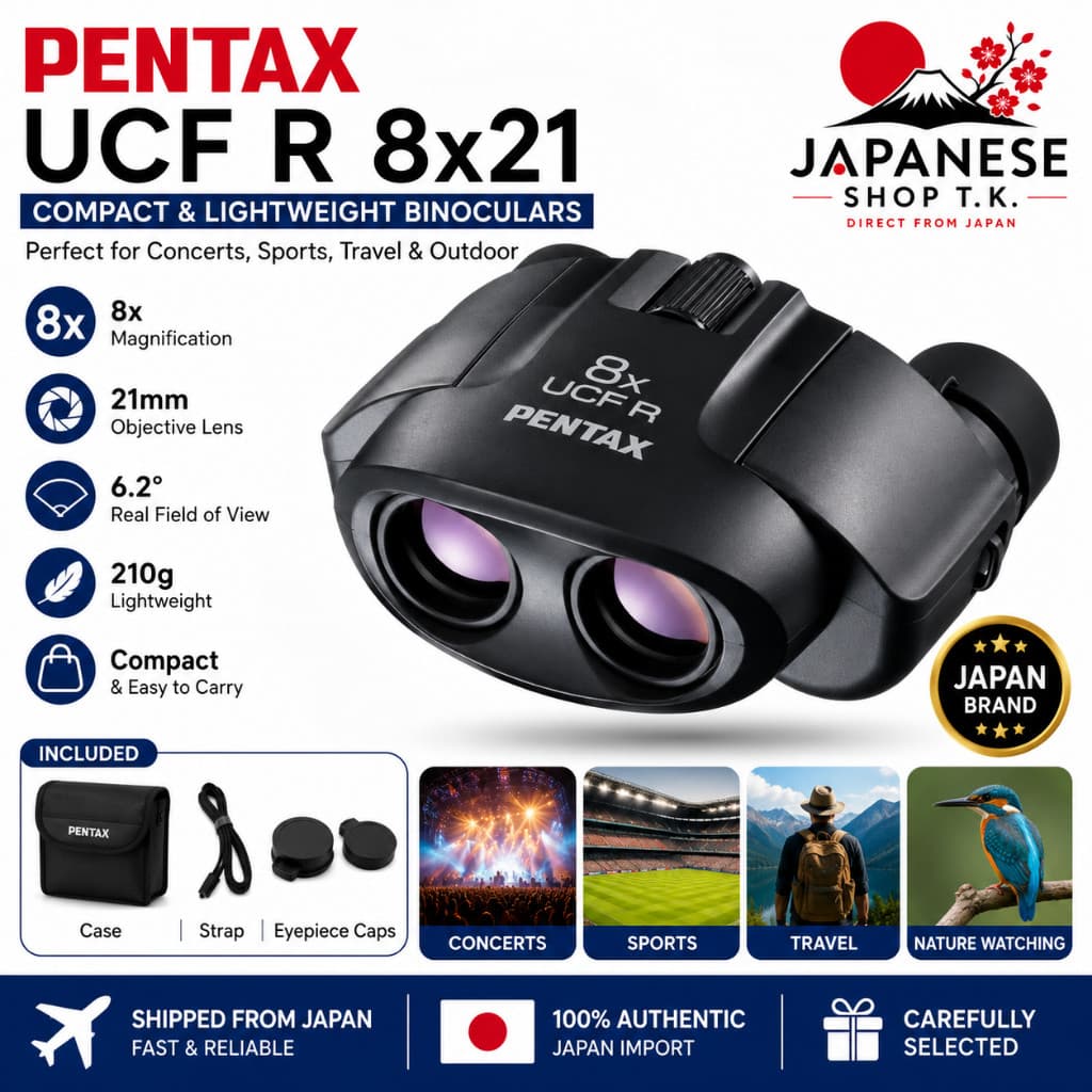 PENTAX 8x21 UCF R Binoculars Compact Lightweight 8x Magnification with Case & Strap