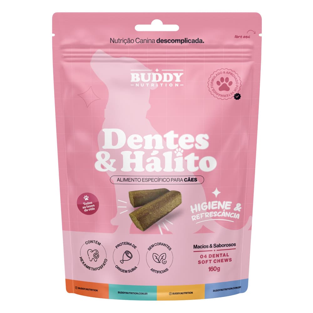 Petisco Cães Buddy Nutrition Dentes e Hálito com Hexametafosfato, Cravo da Índia e Óleo de Coco 160g