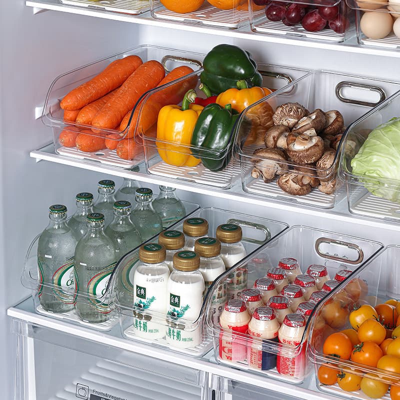 Caixa de armazenamento de geladeira doméstica transparente PTE dreno geladeira organizador caixa frutas vegetais bebidas