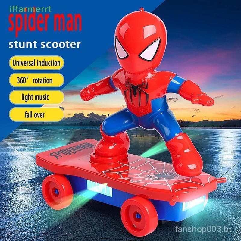 iffarmerrt Novos Brinquedos Spiderman Rotação Automática Flip Skate Música Elétrica Brinquedo Stunt Scooters Presente De