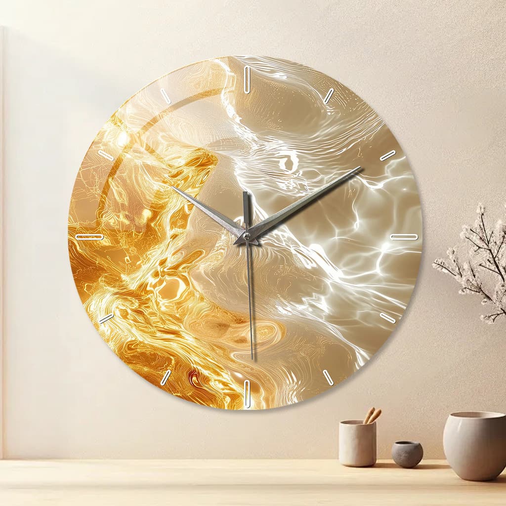 ⭐Best Seller⭐Relógio de Parede com Textura de Mármore, Relógio Redondo Simples, Relógio de Vidro Temperado