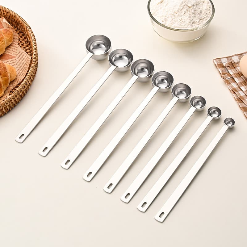 Colher medidora de aço inoxidável OUKEAI304 com cabo longo 5-30ml Colher de café Cozinha Cozimento Colher medidora multi