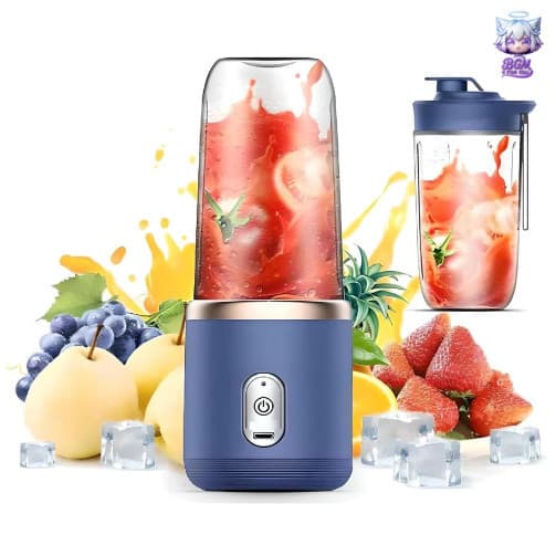 Mini espremedor de frutas elétrico portátil de alta potência (45W) com 6 lâminas.
