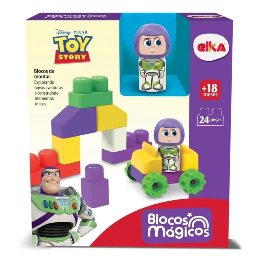 Conjunto Blocos Mágicos Buzz Elka com 24 Peças Brinquedo Educativo Infantil para Montar e se Divertir