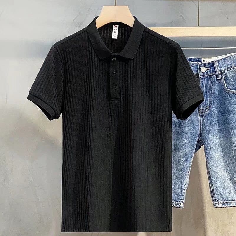 Fonte fabricante camisa polo preta de manga curta camiseta masculina camisa polo verão estilo fino na moda solta Casual
