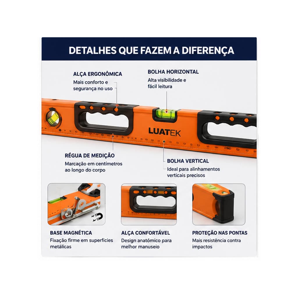 Nível Bolha Alumínio Prumo E Nível Com Imã 80cm 60cm Polegadas 3 Bolhas