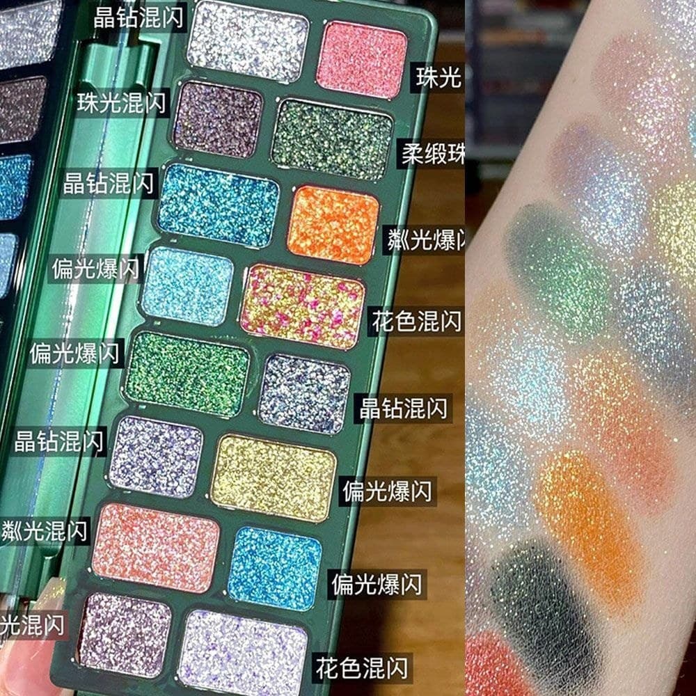 Paleta de sombras totalmente piscante, 16 cores, vidro diamante perolado, polarizado, multicolorido, maquiagem, palco, p