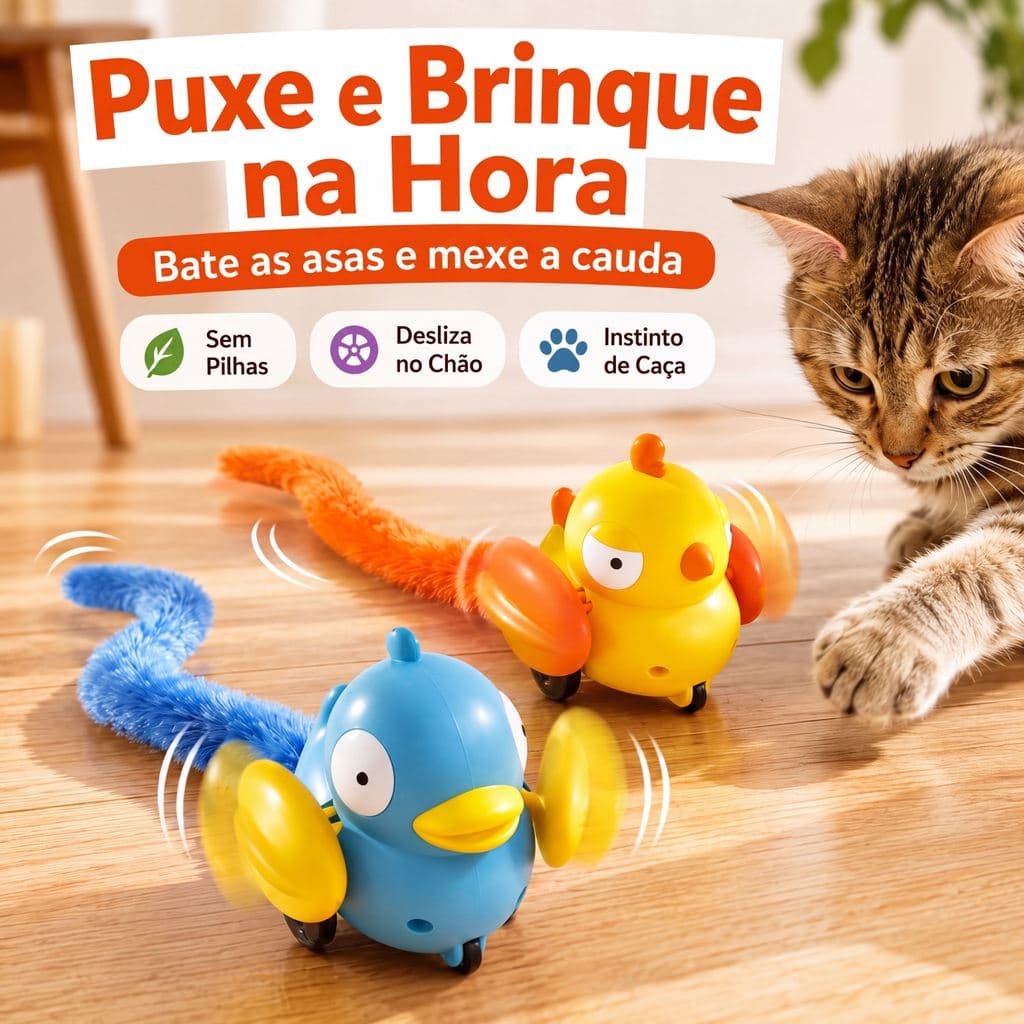 Brinquedo Interativo para Gatos Passarinho de Corda Deslizante Cauda Pelúcia Sem Pilhas