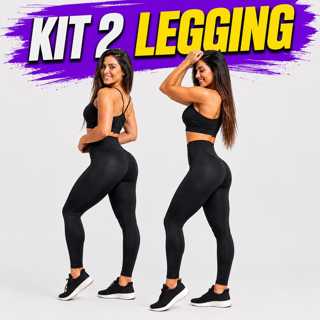 Kit 2 Calça Legging Feminina Compressão Supplex Elastano Academia Cintura Alta Zero Transparência Não Marca no Corpo