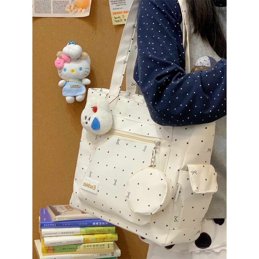 Novo estilo ins Polka Dot Tote saco feminino estudante grande capacidade de alta aparência bolsa de ombro leve All-