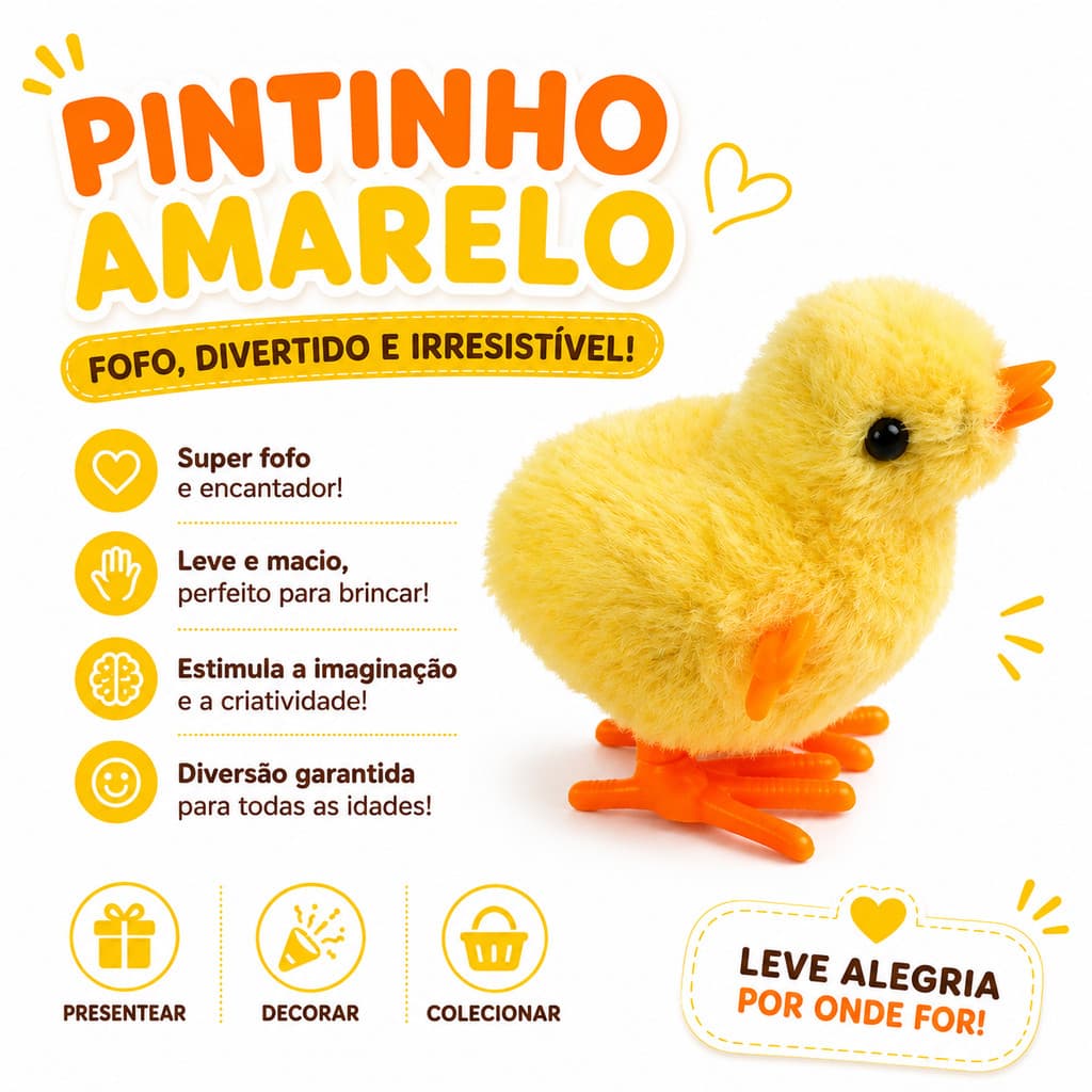 kit 3 Pintinho Amarelinho Brinquedo De Pelúcia A Corda Infantil