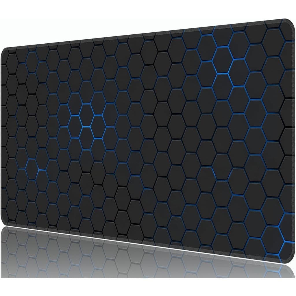 Mousepad Azul em Padrão Colmeia, XXL 35.4"x15.7" Grande Mousepad para Jogos, Tapete de Mesa Estendido para Teclado com P