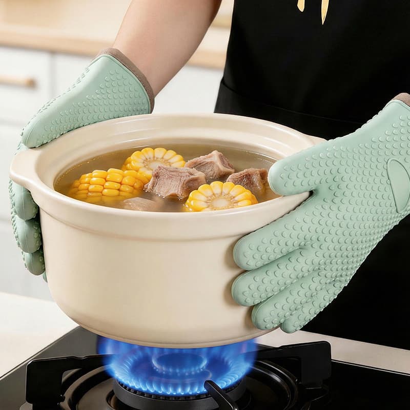 Luvas de isolamento térmico Anti-escaldante Silicone resistente a altas temperaturas luvas de micro-ondas espessadas