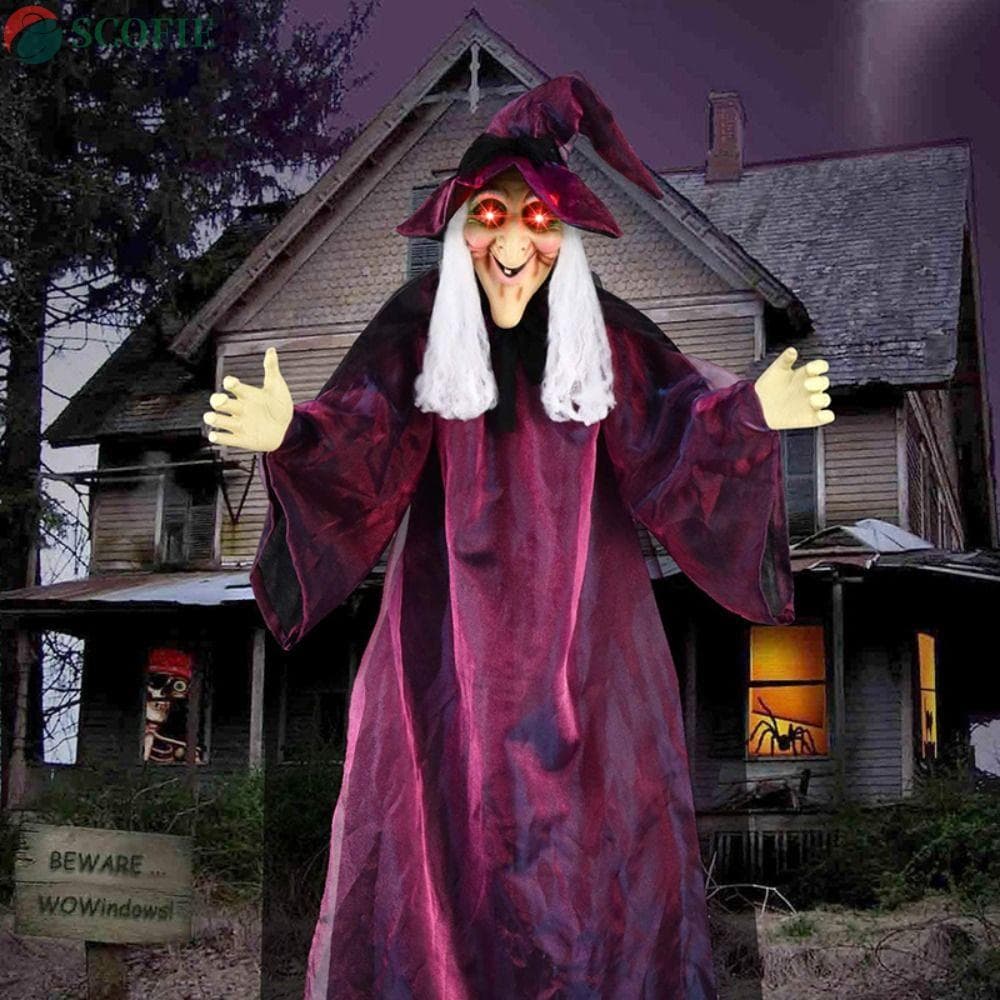 SCOFIE Bonecos De Bruxa Brilhantes De Halloween , Terror Pendurados , Olhos De LED Controlados Por Voz De Borracha