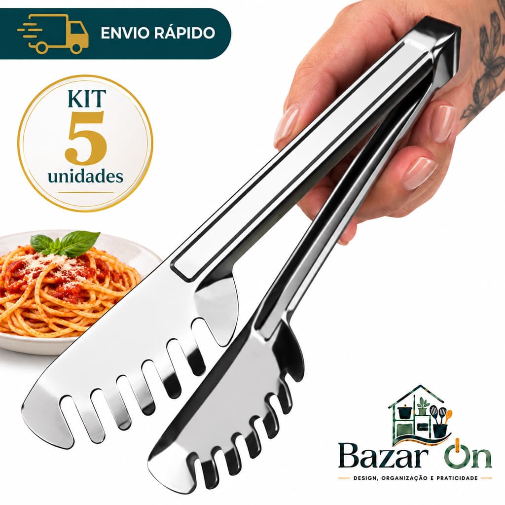 Kit 5 Pegador De Massas Macarrão Inox 20cm Pegadores De Salada Utensílios Cozinha Prático