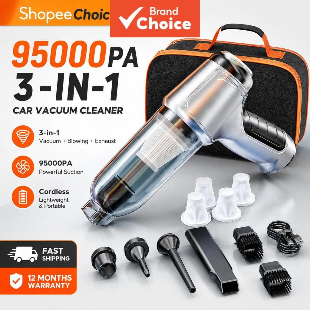 Aspirador de Pó SZUK 95000pa [Aspirador+Soprador+Exaustão] Soprador Coletor de Pó Aspirador de Carro Sem Fio Portátil