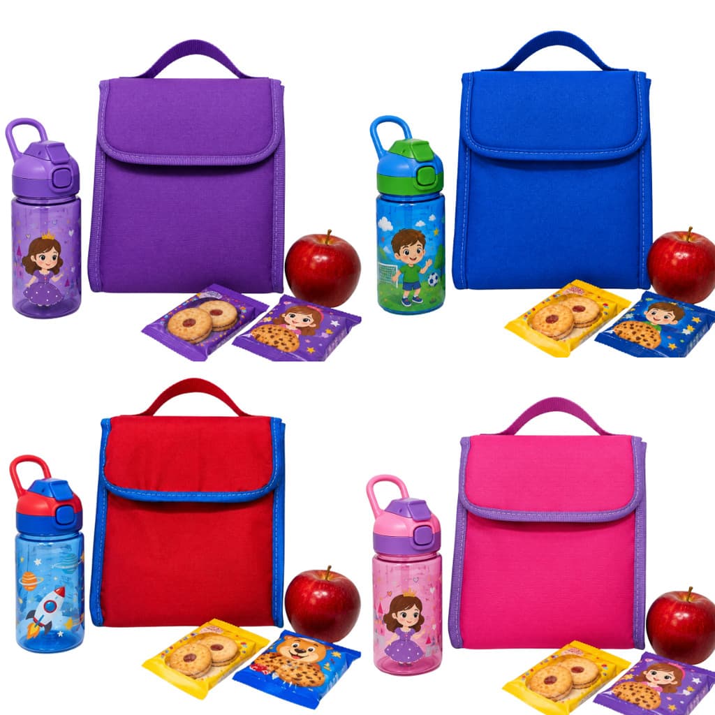 Lancheira Infantil Térmica Escolar com Alça de Mão Fechamento em Velcro Interior Revestido Leve e Compacta