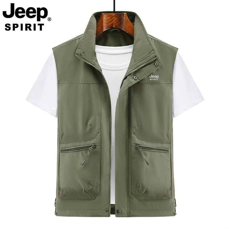 JEEP SPIRIT Estilo de Lazer Ao Ar Livre Gola Colete Masculino Multi-bolso Solto Colete de Carga Colete de Pesca Masculin
