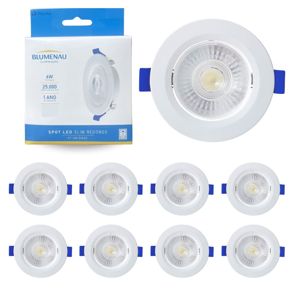 Kit 20 / 10 Spot Led Branco BLUMENAU 6W Embutir Redondo / Quadrado Teto Bivolt Blumenau gesso Dryall Sanca Iluminaçao