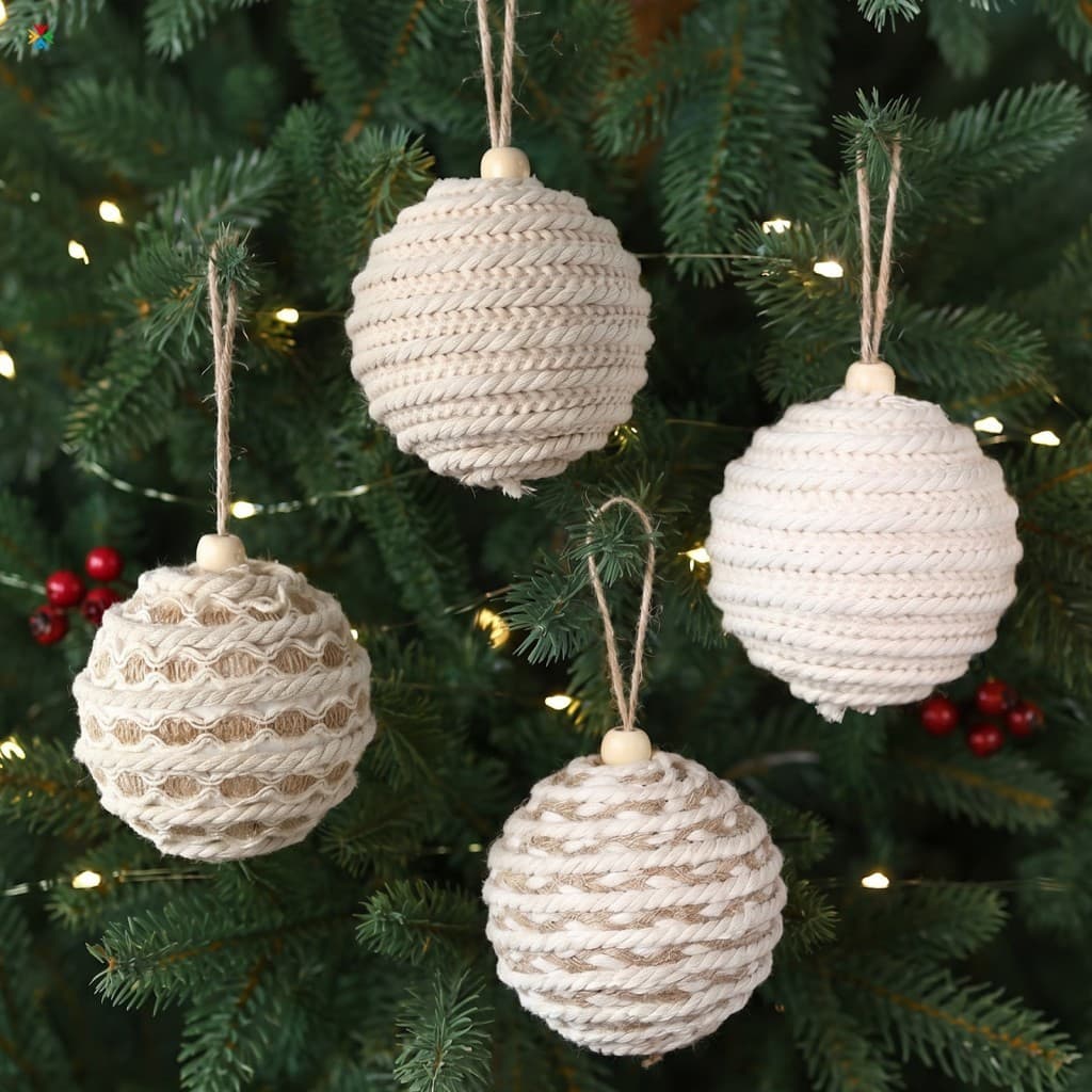 Bola De Natal De Corda De Cânhamo Tecida À Mão-Decorações De Pingente De Árvore Para Atmosfera Festiva