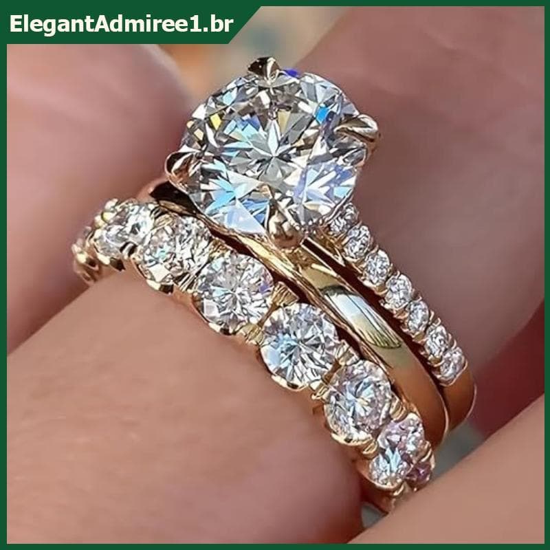 ELEGA 3 Peças De Anel De Zircão De Cristal De Cinco Garras Conjunto De Joias De Casamento Para Mulheres
