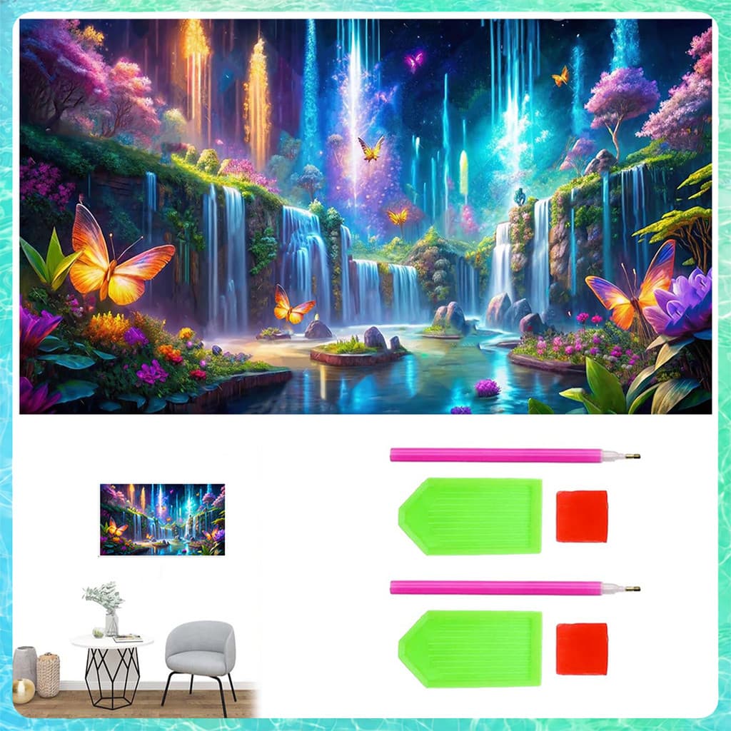 Pintura de Diamante 5D Quadrada 70x40cm Borboletas coloridas – kit anti-stress, terapia artística, decoração de casa