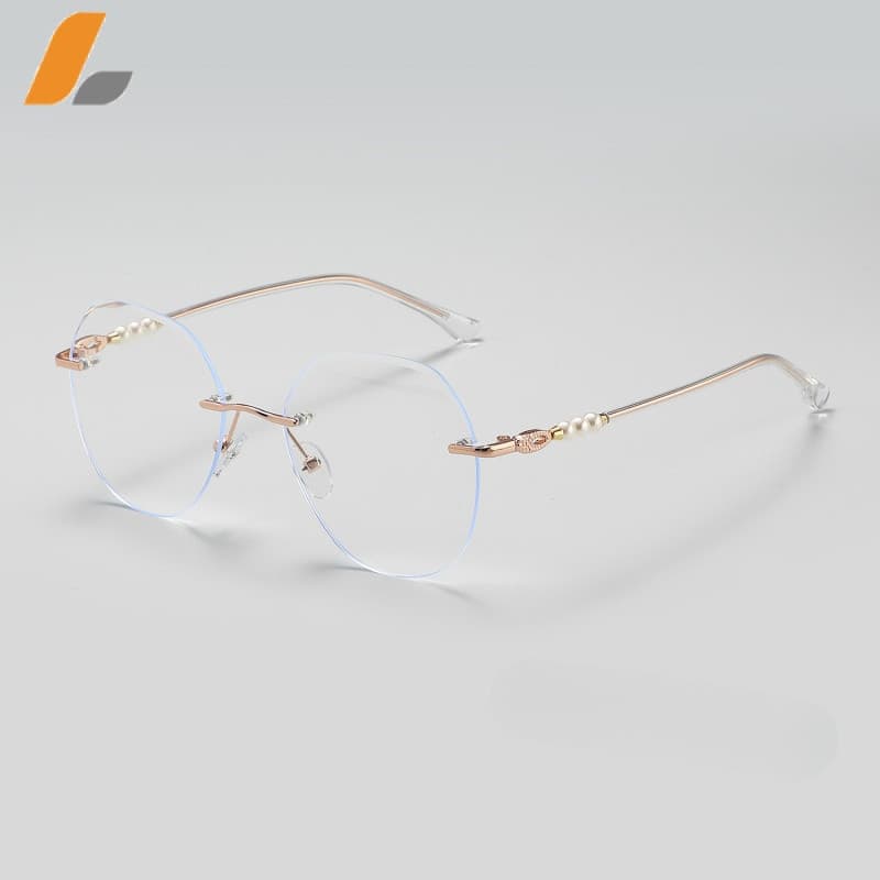 Frameless Women's Cut Border Blue Light Óculos Personalidade Pérola Óculos Perna Óculos Multilaterais Frame