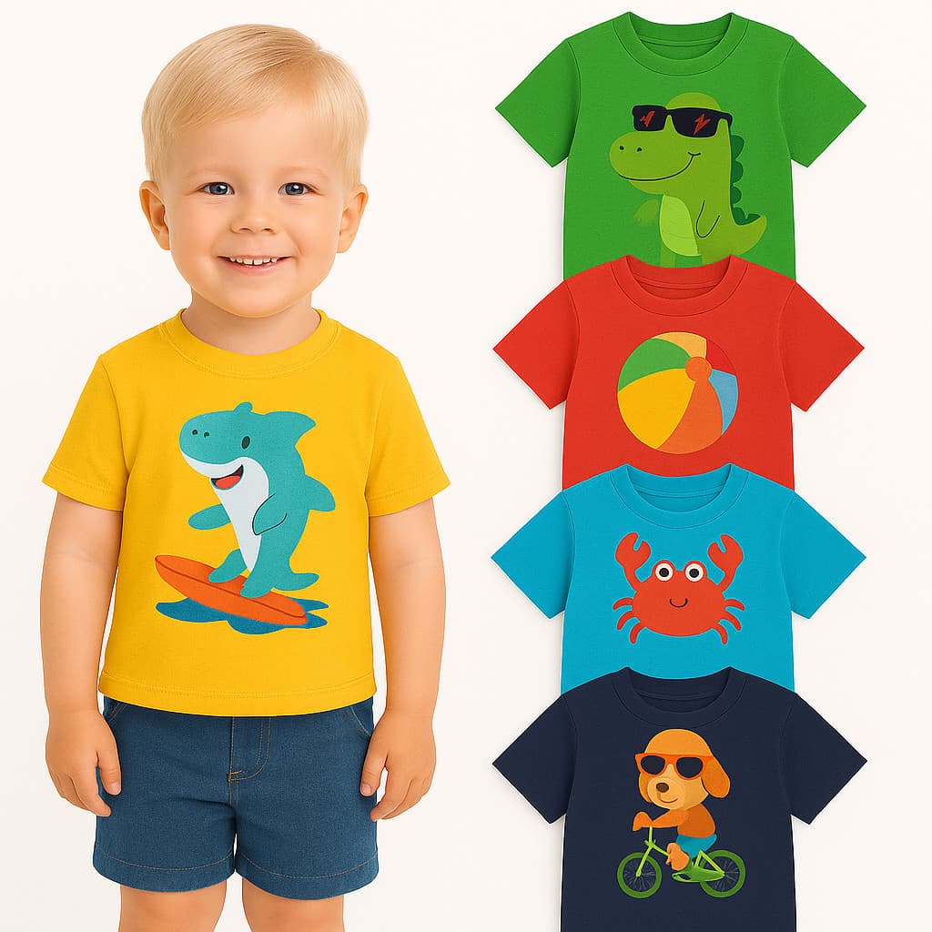 Kit 2 Camisetas de Menino Manga Curta Verão Sortidos - Kit 2 Blusas para Menino Infantil Verão -Camisa Masculina