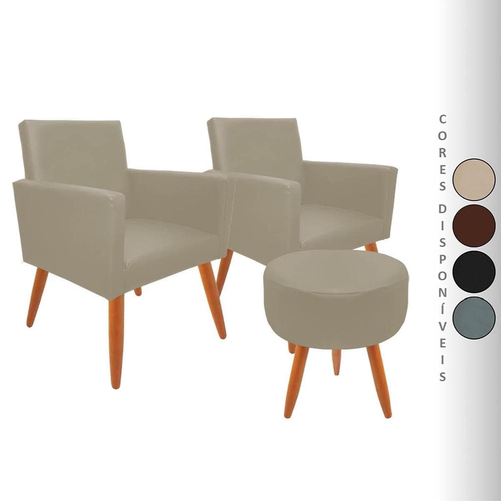 Kit 2 Poltronas Para Sala Decorativa Nina e Puff Redondo Corino Aninha Decor