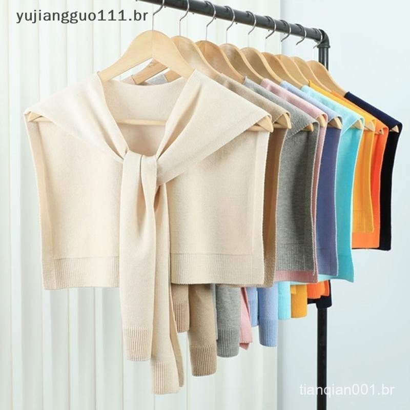 # Novo Xale De Malha Coreano Com Ar Condicionado , Blusa Feminina , Ombros , Gola Falsa , Cachecol Nó , Cor Sólida , Gua