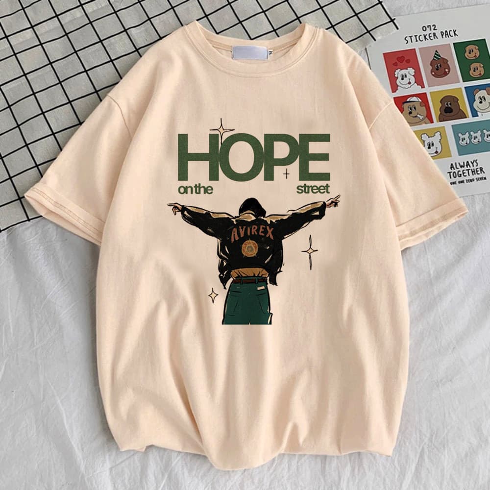 Jhope Camiseta Feminina Confortável Cultura Pop Roupas Coreanas Gráfico t Camisa Colorida Clássico Respirável Grunge ani