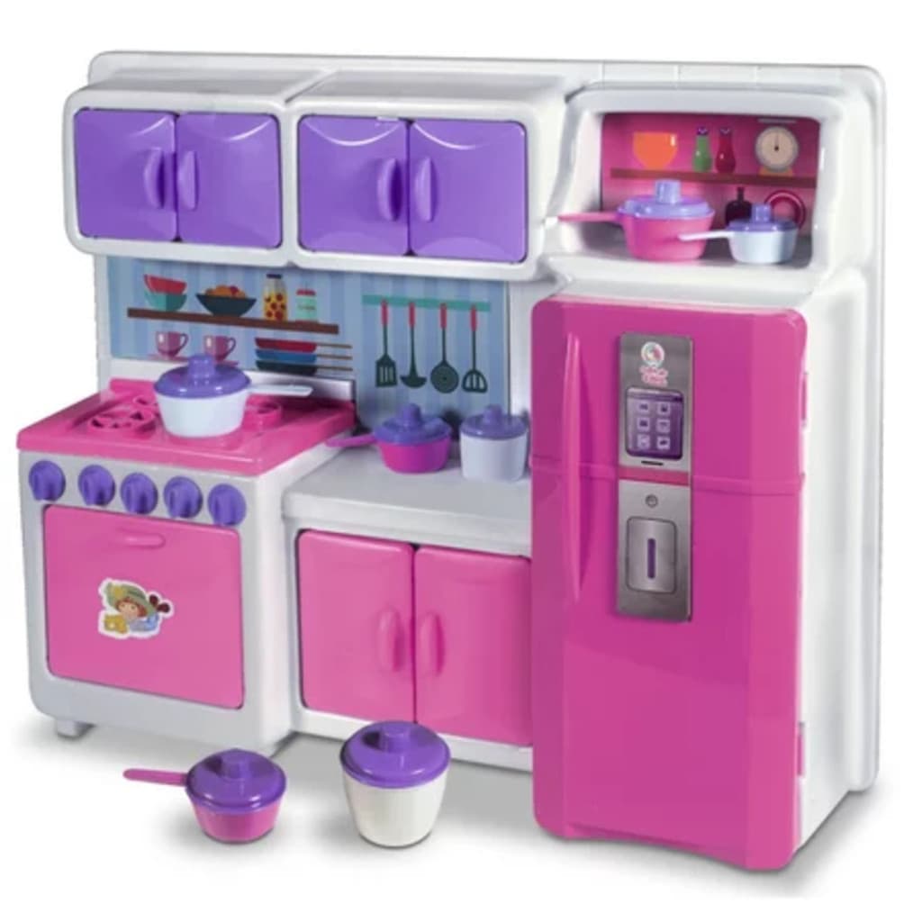 Brinquedo Mini Cozinha Infantil com Fogão, Geladeira e Armário – Completa