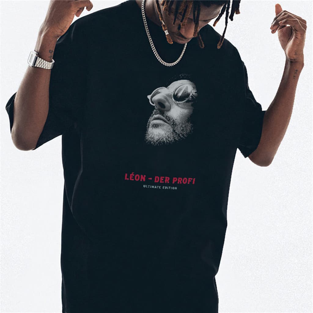 2026 Nova Camiseta Masculino Feminino Oversized Léon O Profissional Estampa Filme Clássico Lavagem