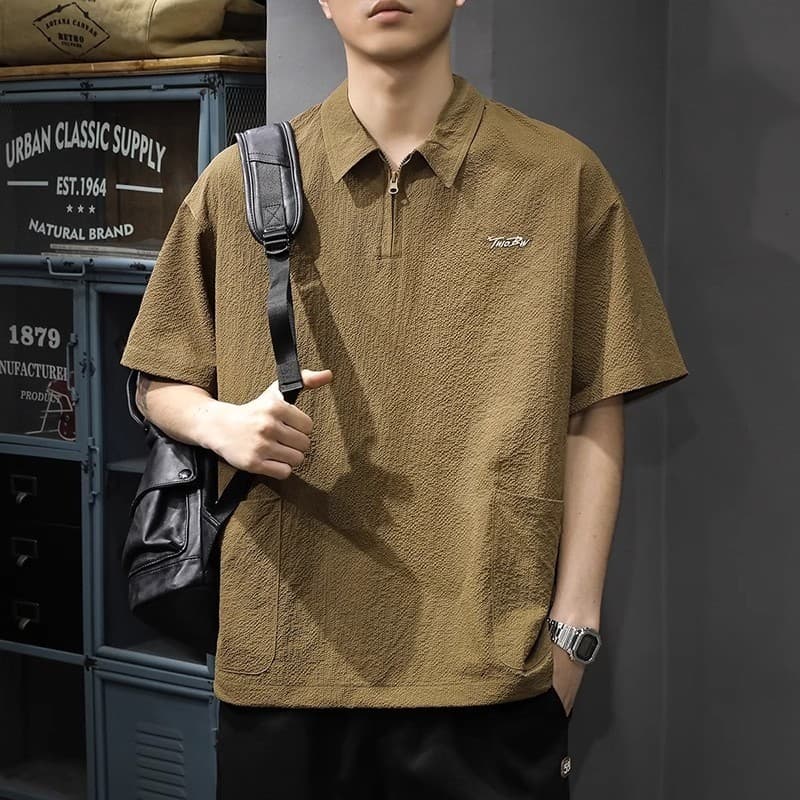 2026 verão novo estilo Street Wear Casual camisa polo masculina solta tamanho grande meia manga camiseta de secagem rápi