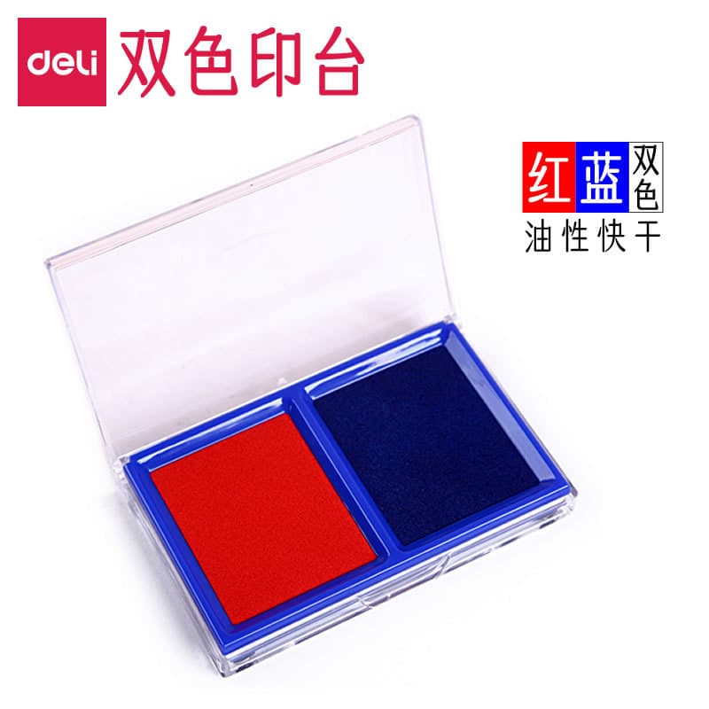 Deli vermelho azul almofada de carimbo de duas cores vermelho azul almofada de carimbo de secagem rápida tamanho grande