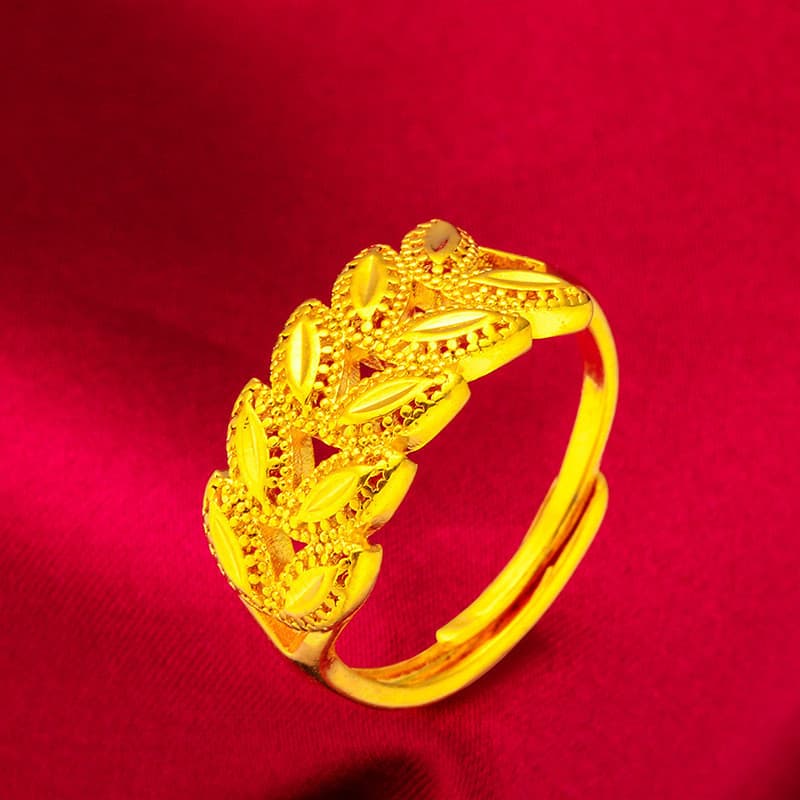 Anel feminino aberto com design torcido e folhas da moda. Joias femininas.