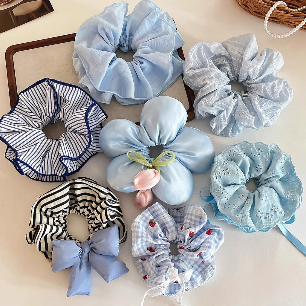 Atmosfera de verão sentir azul Scrunchy anel de cabelo feminino High-End sentir 2026 novo estilo Oversized cabeça corda