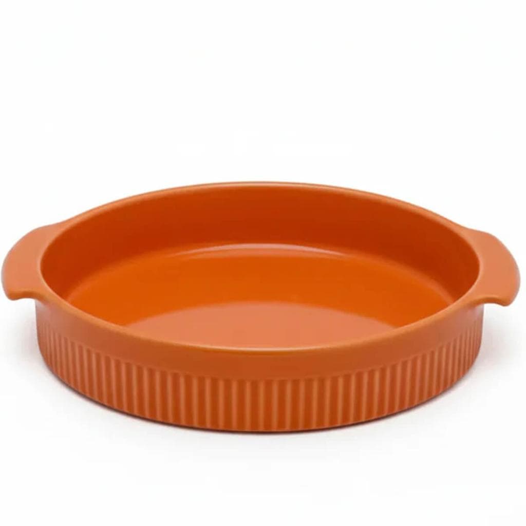 Forma Redonda Baixa Travessa Porcelana Laranja 21cm Germer Canelada Forno Torta Quiche