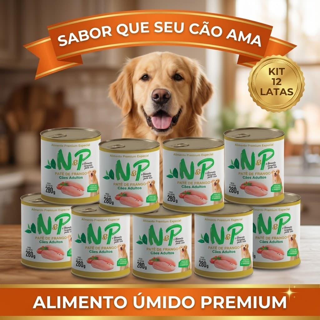 Kit 12 Ração Úmida Patê Frango N&P Premium Cães Filhote Adulto Sachê Alimento Cachorro