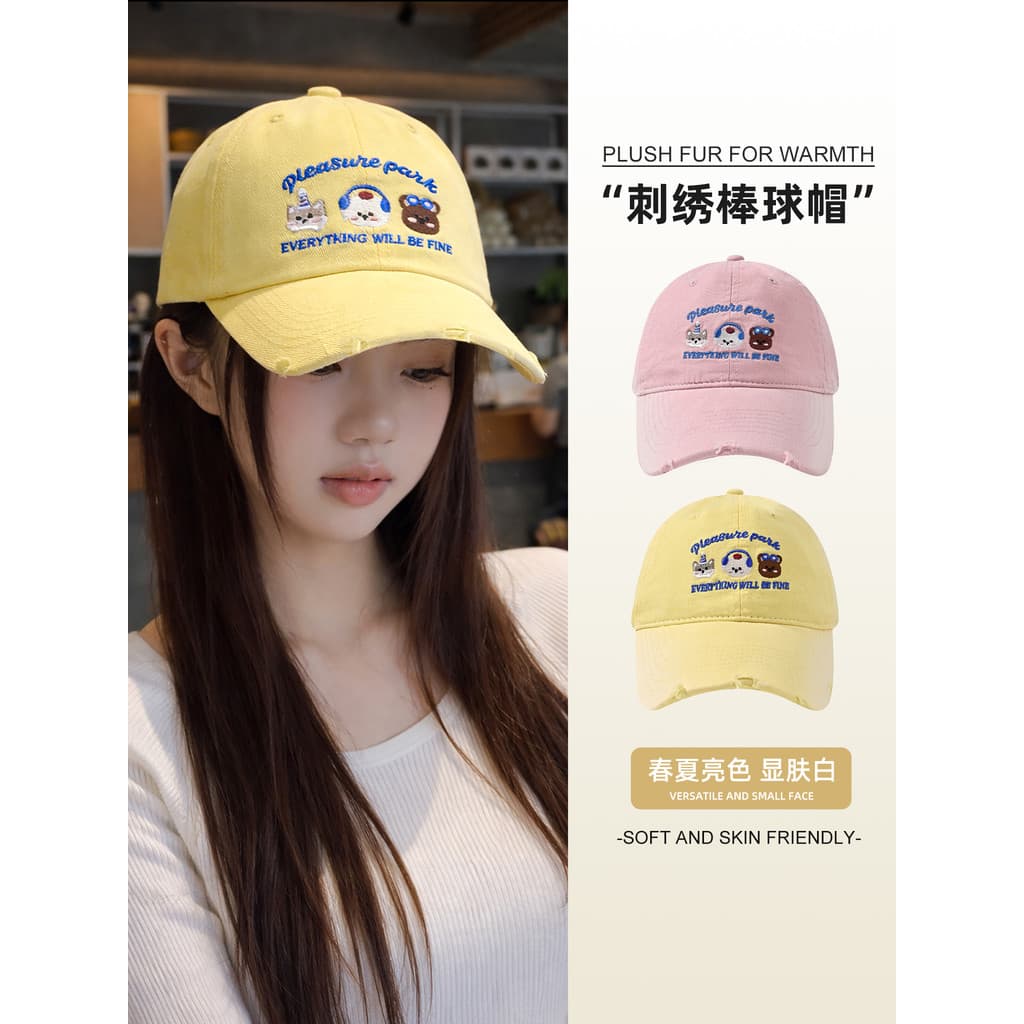 Chapéu de beisebol amarelo feminino primavera verão 2026 novo estilo doce menina estilo coreano moda All-Match rosto-olh