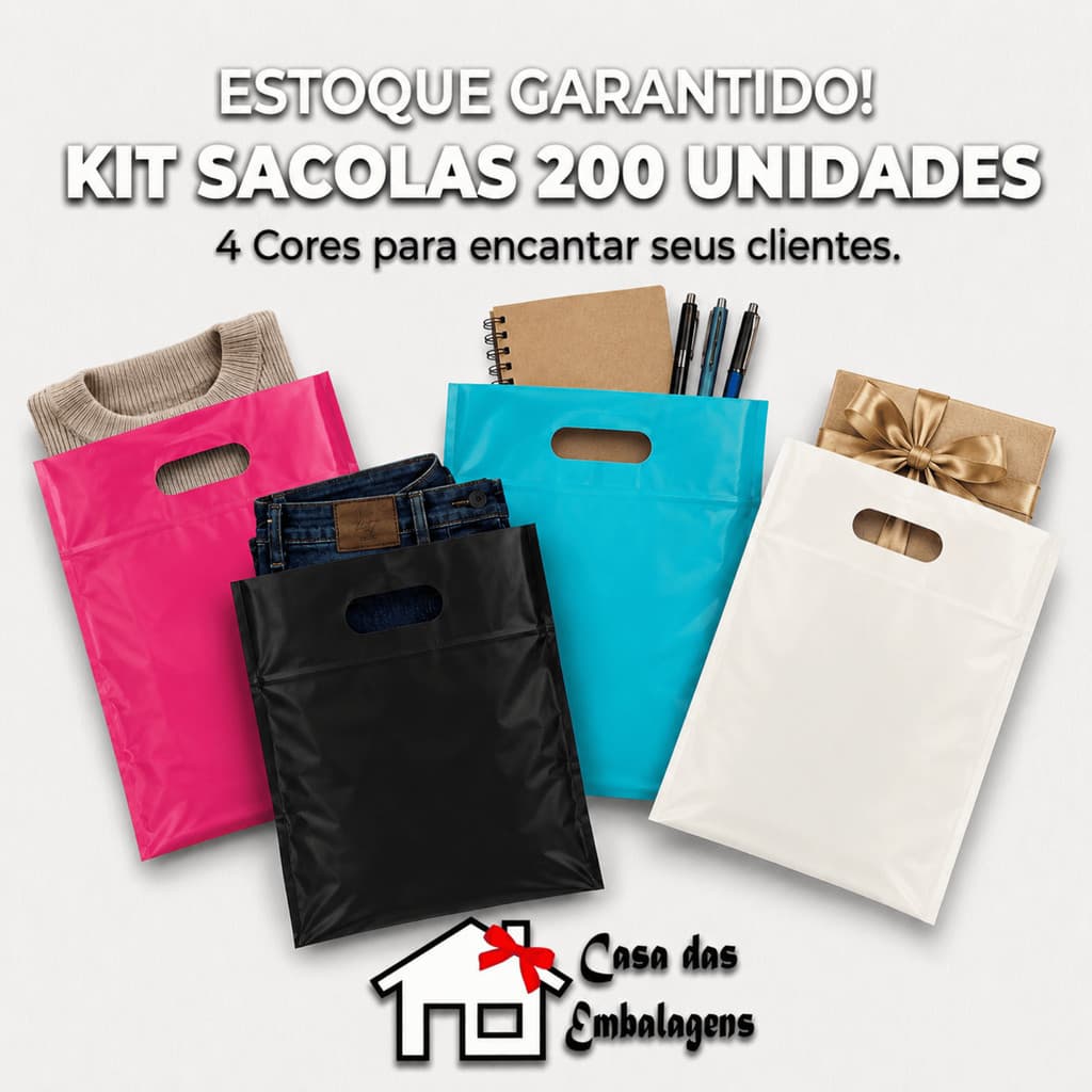 Kit 200 Sacolas Plásticas 30x40 Boca De Palhaço Premium