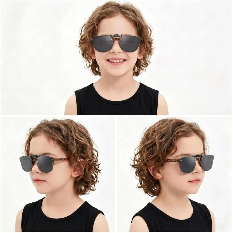 Kids Polarized Clip on Sunglasses Over for Boys Girls Square Flip Up Clip-on Sunglasses Over Glasses