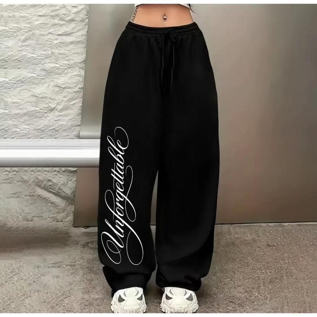 Calça Moletom Wide Leg Unforgettable Estilosa Premium Perna Larga Baggy Moda Gringa