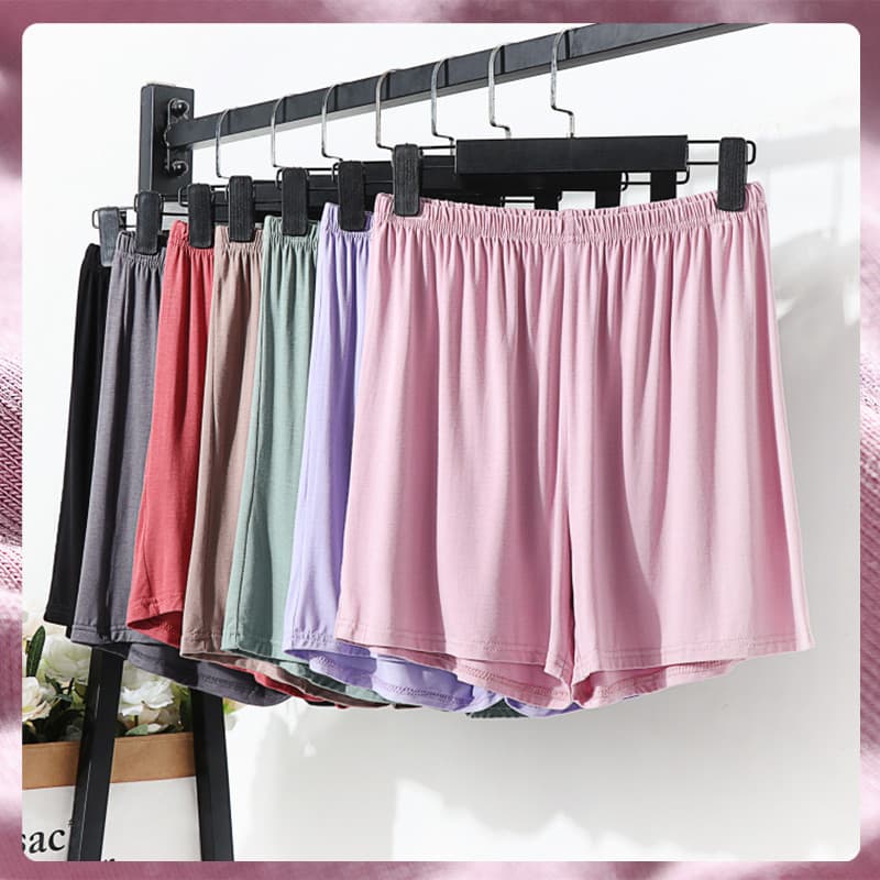 Cor sólida Modal Shorts feminino verão solto calças de pijama cintura elástica casa calças gordura mm fino cintura alta