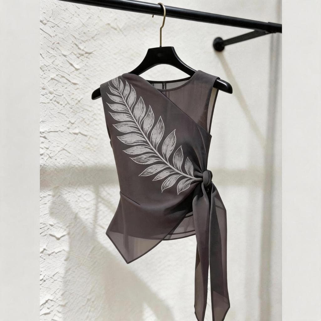 [Novidades] Colete de Chiffon sem mangas com costura estampada retrô feminino verão cintura estreita Design alça de nich