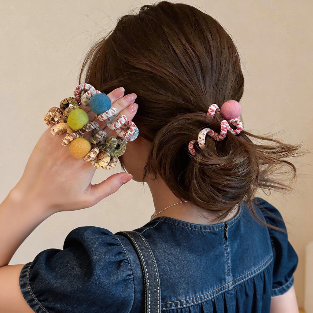 Estilo coreano colorido bola de cabelo rabo de cavalo laço de cabelo feminino anel de telefone de alta elasticidade não
