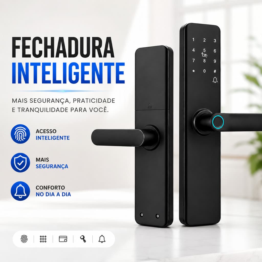 Fechadura Eletrônica Digital Biométrica Touch com Senha Cartão NFC Inteligente Alta Segurança