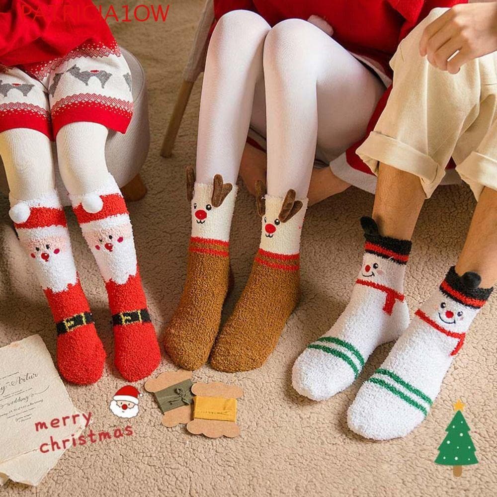 Meias De Natal , Desenho Animado De Alce De Lã Coral Cano Médio Estilo Coreano De Papai Noel