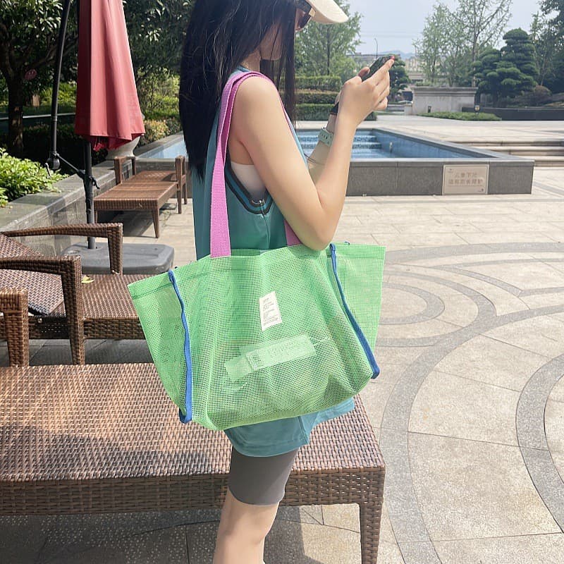 Ins estilo coreano verão dopamina cor combinando saco de praia contraste cor bolsa de armazenamento de natação grande ca